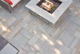 modern bluestone patio with custom cut irregular shaped stone 