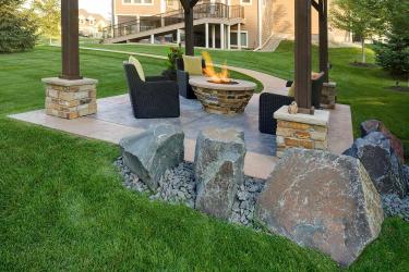 Landscaping patio detail accent boulders
