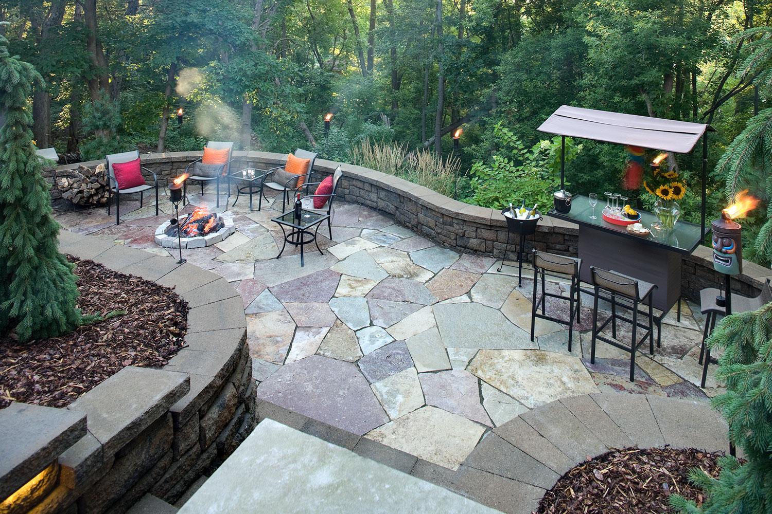 Fire Pit in Flagstone Patio on a Hill in Apple Valley Mn