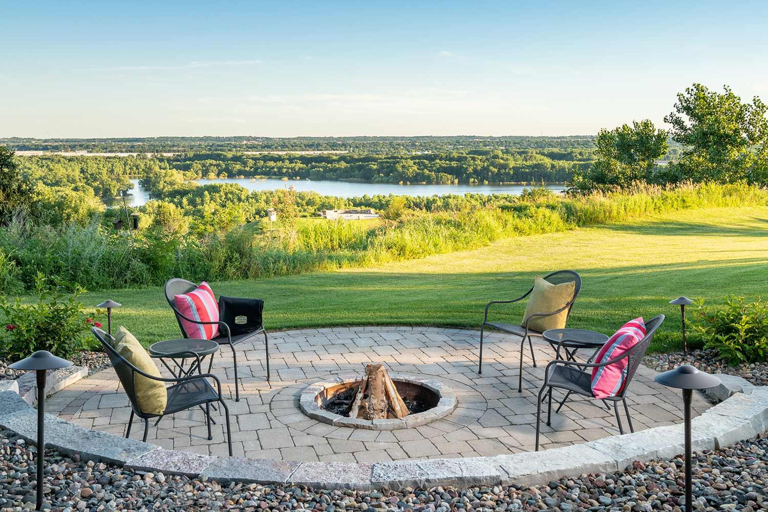 Fire pit patio overlooking the Minnesota river.