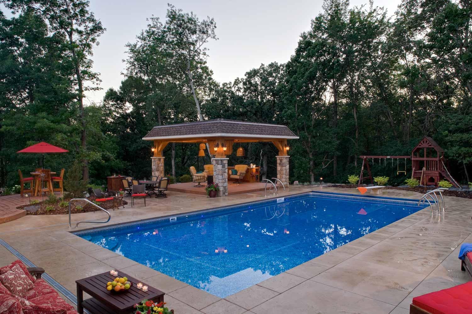 Playful suburban backyard swimming pool