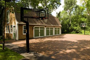 Inlaid paver sport court driveway