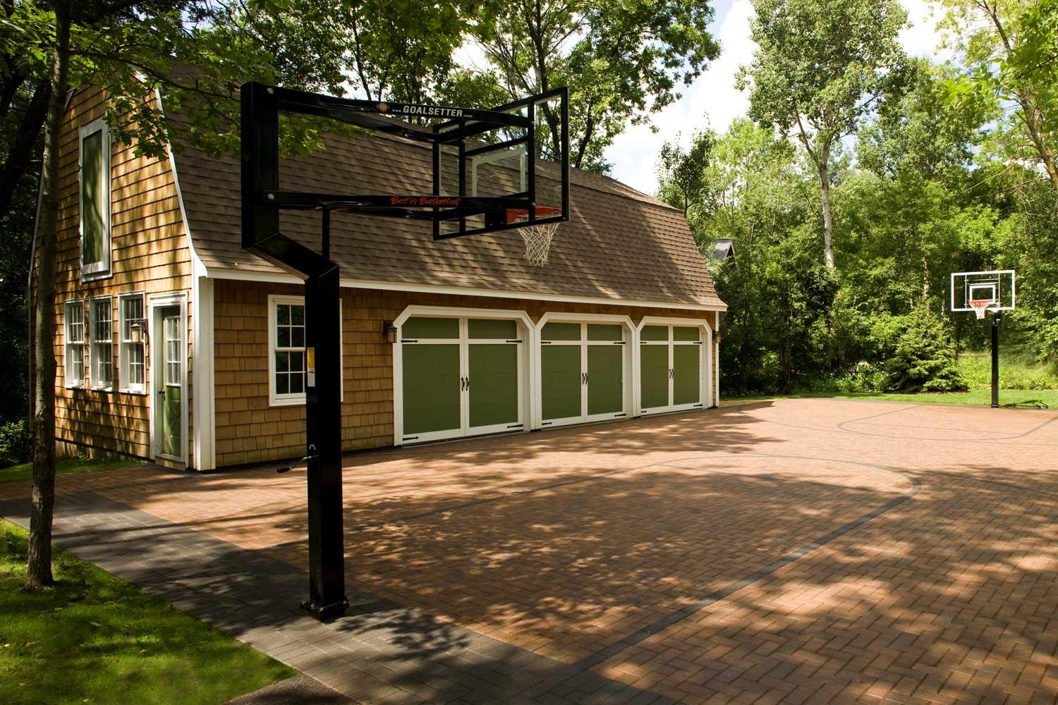Brick paver basketball court driveway