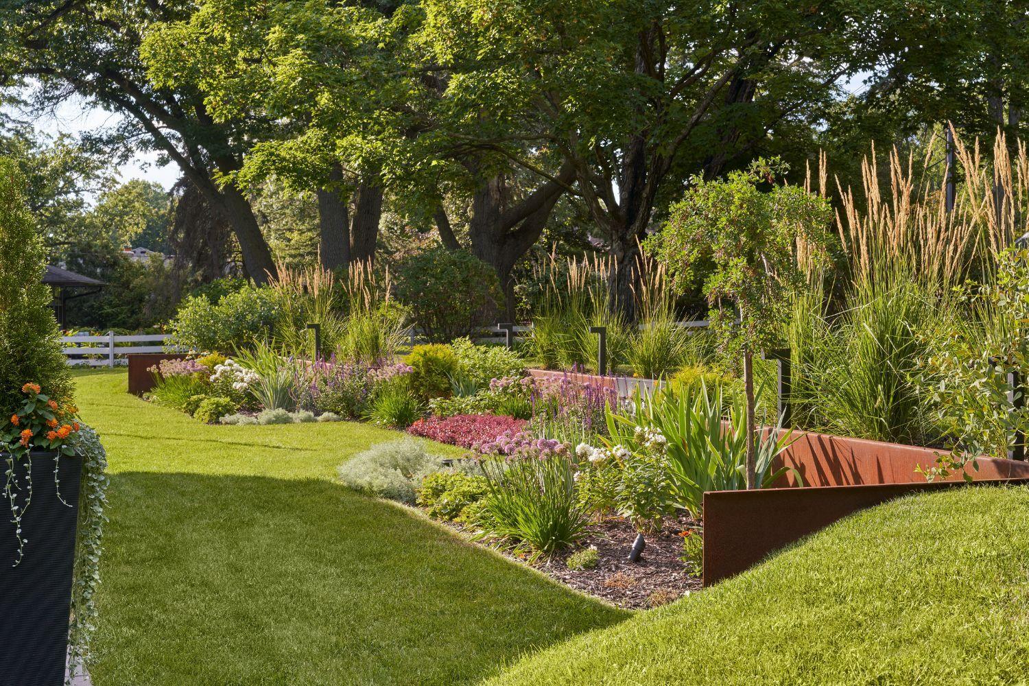 lush garden with green lawn