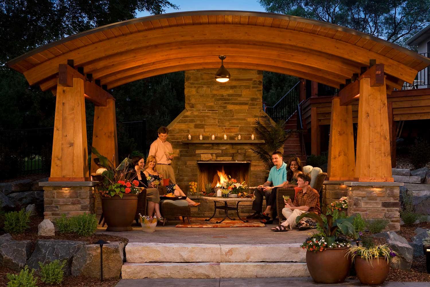 Northwoods style outdoor room and fire place