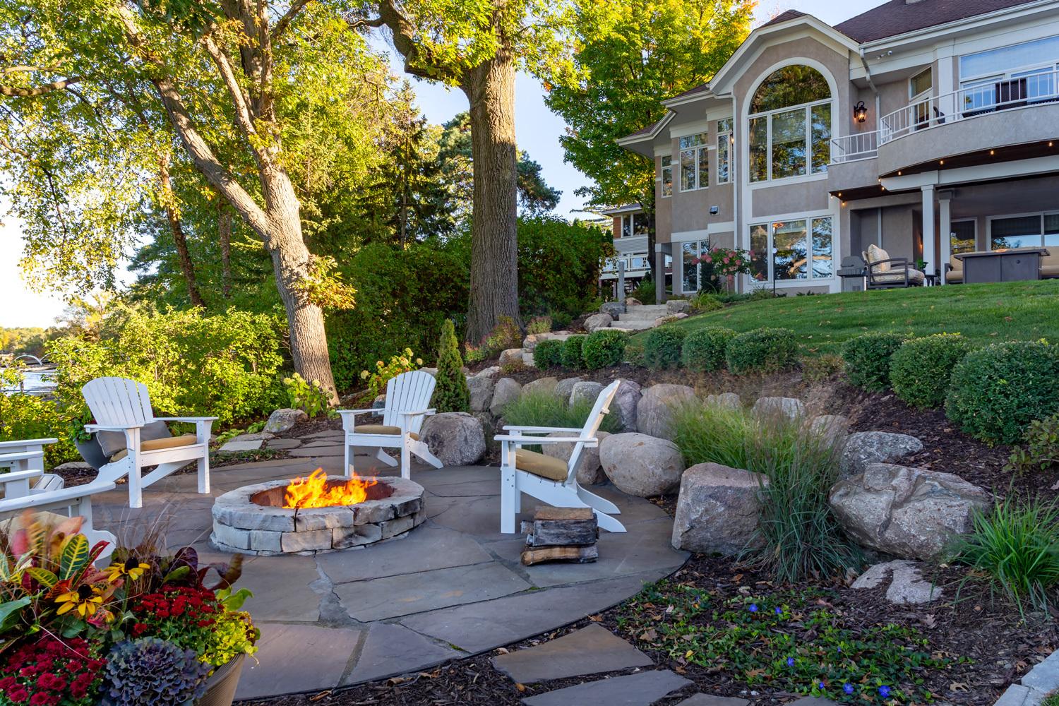 lakefront firepit and flagstone patio