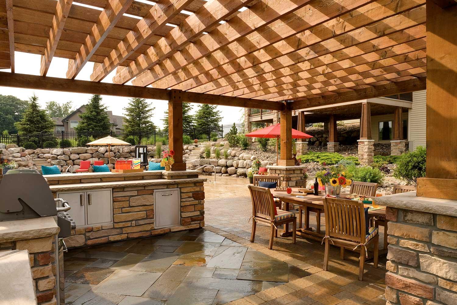 pergola grill and outdoor kitchen