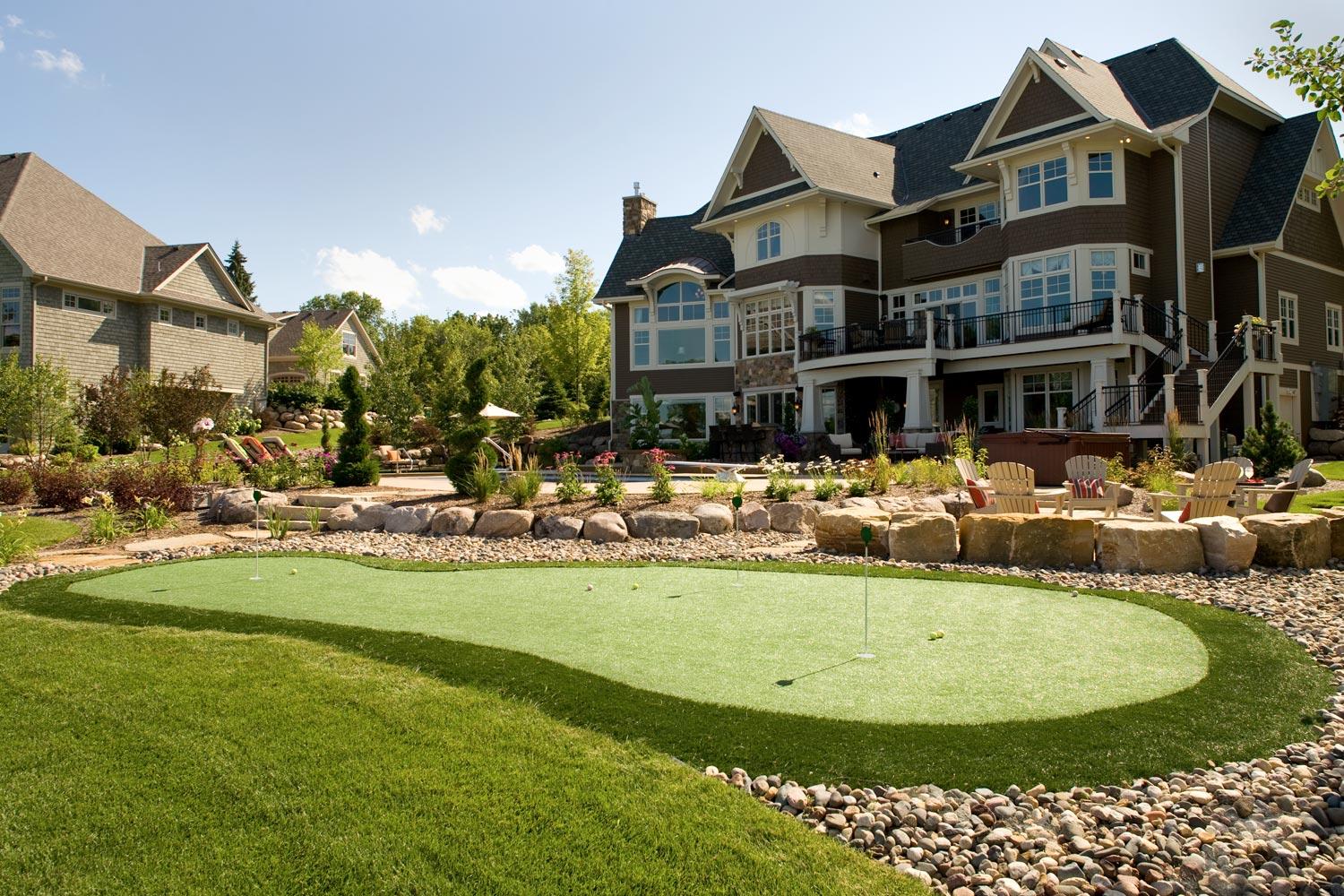 luxury landscaping private backyard putting green